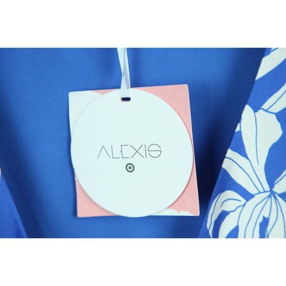 ALEXIS 4X Dress For Target Satin Feminine Ruffle Blue Tropical Midi Plus Size - Picture 3 of 9